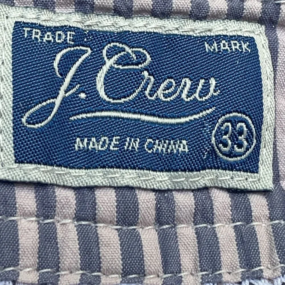J Crew Mens 33 Seersucker Swim Trunks Cargo Shorts Green Tan Striped Mesh Lined‎